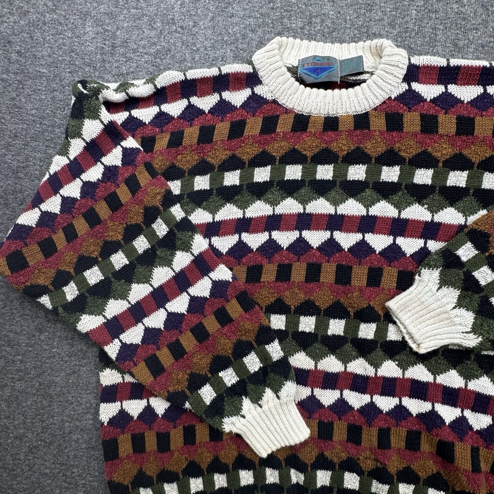 Vintage Etchings Sweater‎ Mens Large Geometric Pattern Crewneck Pullover 90s